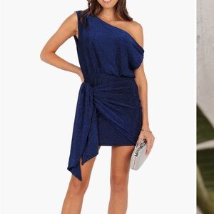 Petal & Pup Santiago One-Shoulder Shimmer Knit Minidress